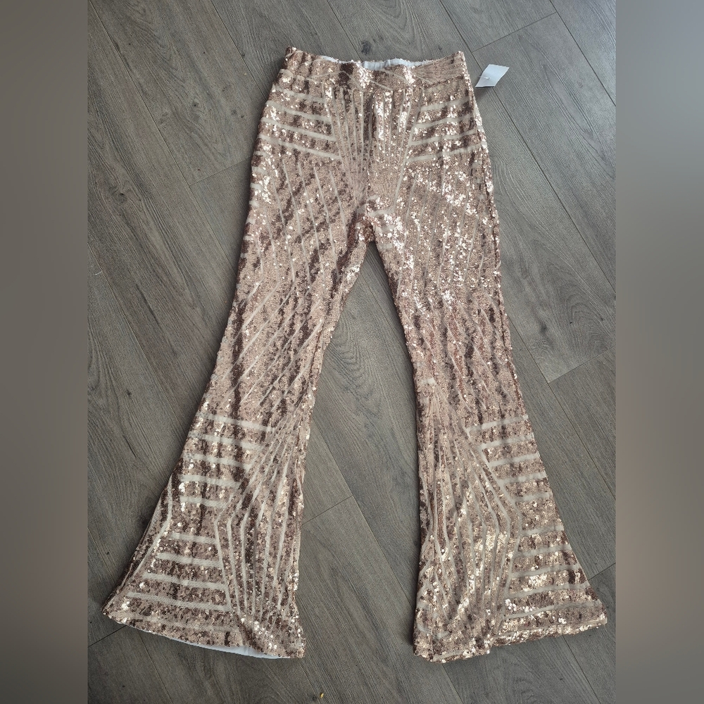 Sequin Flare Pants in Rose Gold